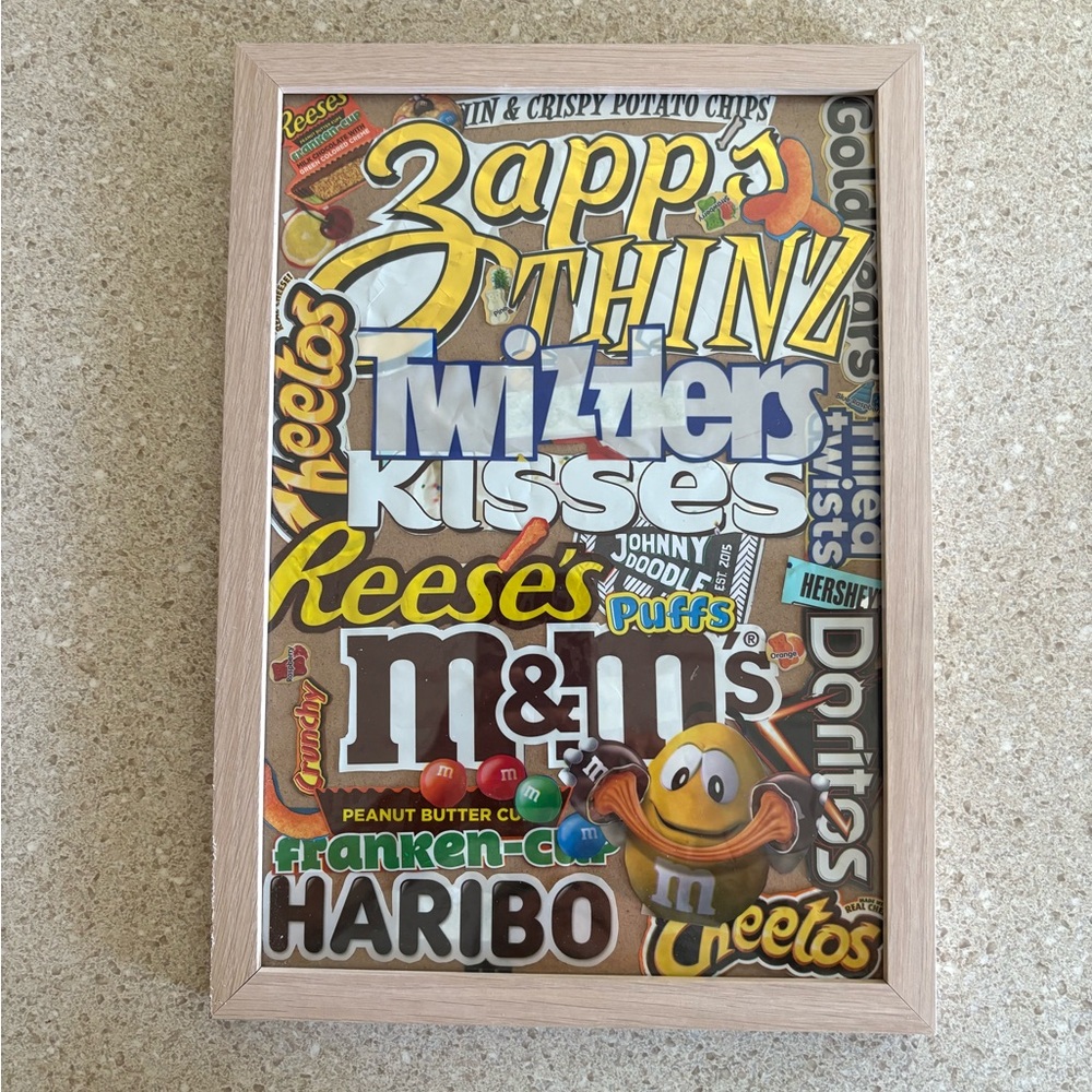 Vibrant Snack Collage Art with Reese's and M&M's